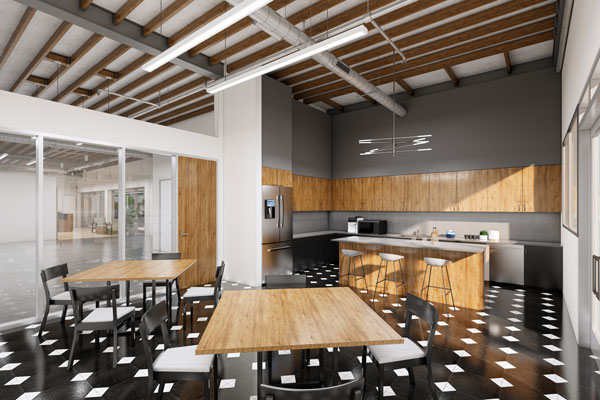 Kitchen and collaboration area at 2333 Utah Avenue